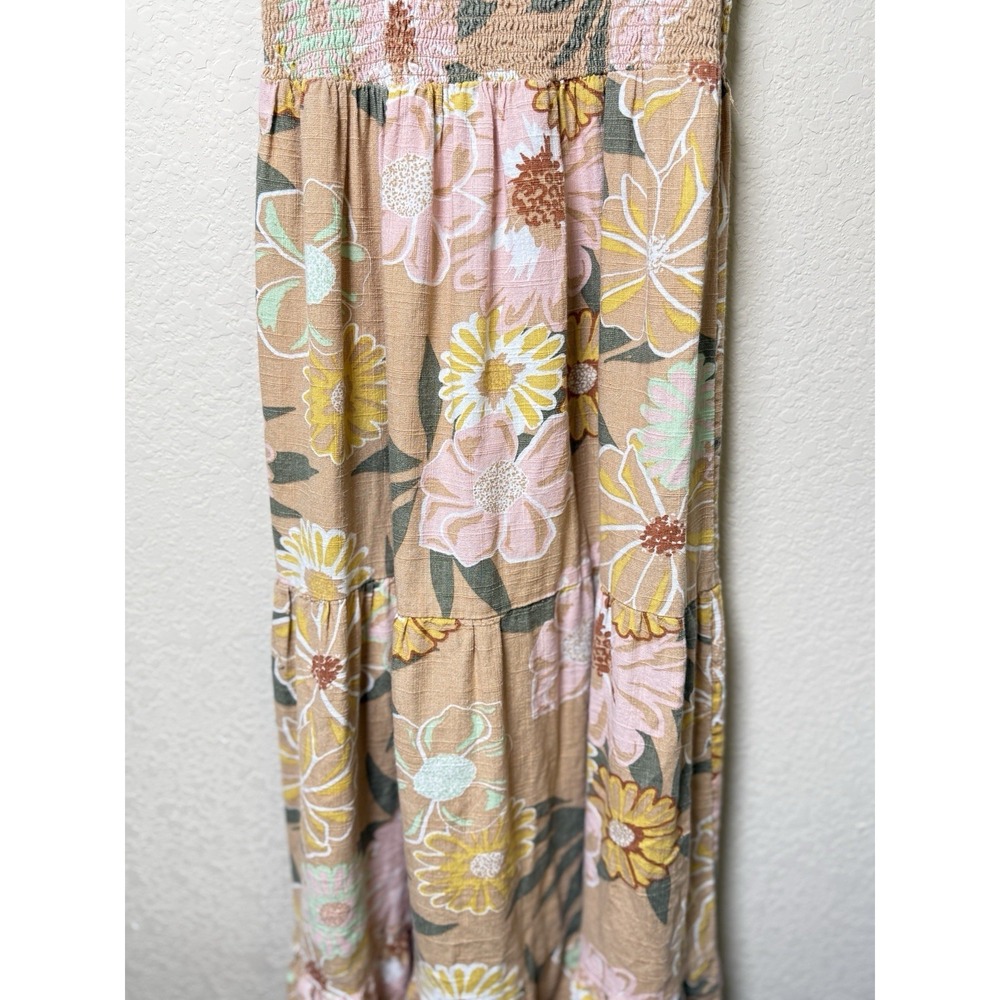 Roxy floral smocked midi Dress Strapy boho sundress pink peach woman Size XS - Picture 4 of 14